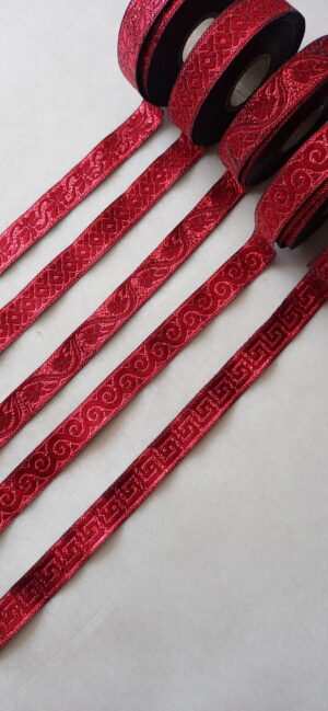 Żakard metalizowany 10-155 czerwony 1,5 cm